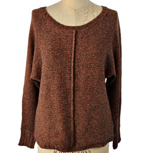 Tribal orange brown melange hilo dolman wide neck sweater Small